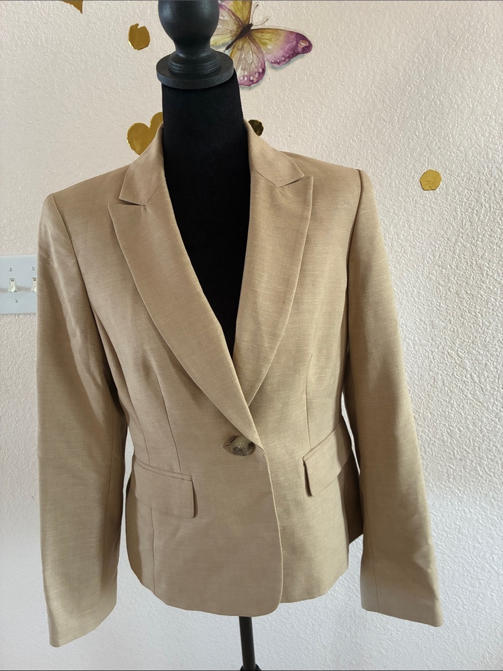 Evan Picone Tan Single-Button Tailored Blazer
